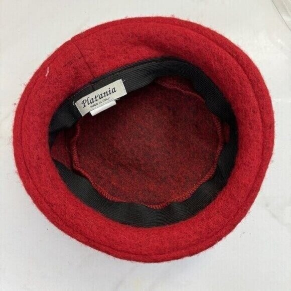 Platania Italy Ladies Red‎ Wool Felt Cloche Hat Vintage Big Flower Downton Abbey main image 6